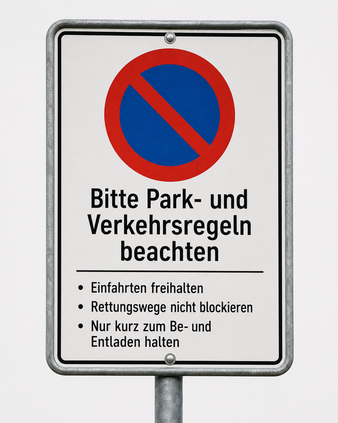 Parkverbotsschild mit Hinweis auf Verkehrsregeln beim Karower Familien-Flohmarkt in Berlin-Karow